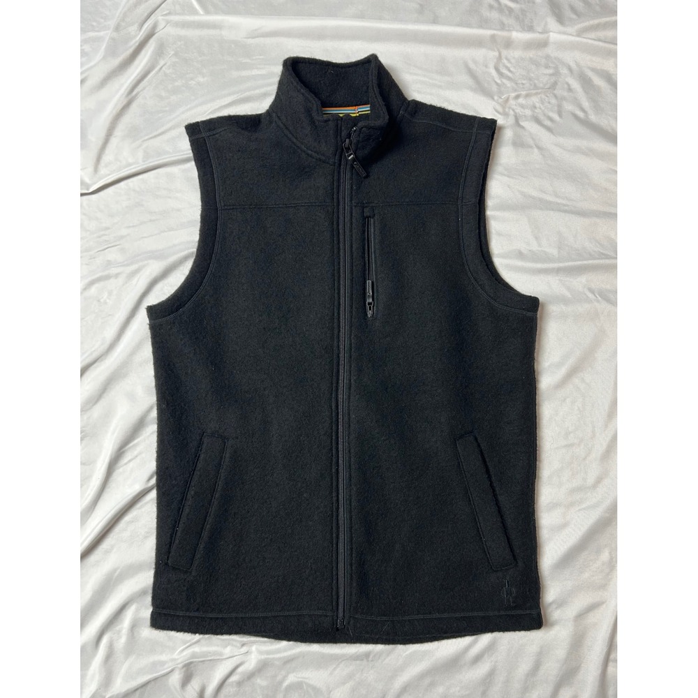 Smartwool Mens Hudson Trail Fleece Vest Black Wool Blend Full Zip Size M